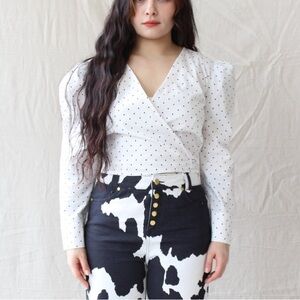 Tigre et Tigre Poplin Arno top- polka dot white black wrap XS/S
